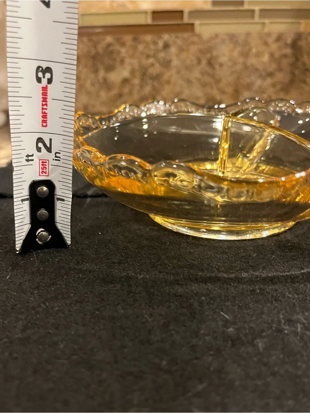 Vintage Indiana Glass Amber Scalloped Rim Divided Glass Relish Serving Dish